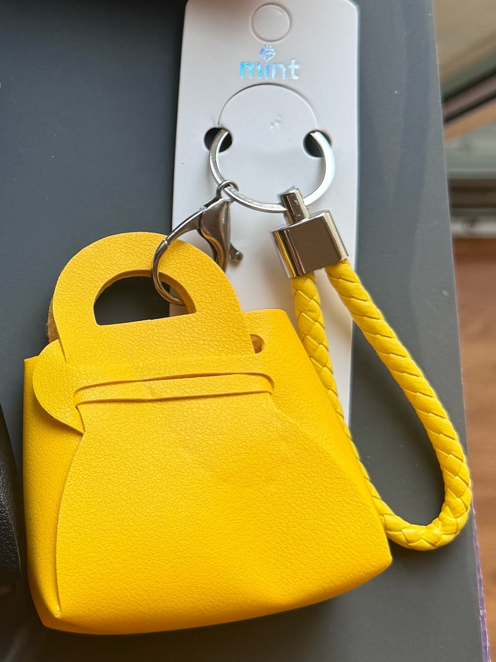 NWT Mint Mini Handbag Keychain & Bag Charm Yellow Braided Strap